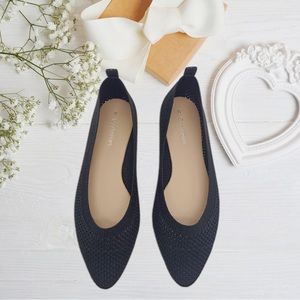 Boutique Knit Classic Pointed Toe slip-On Ballet Flats (9.5-10 Wide) (Black)